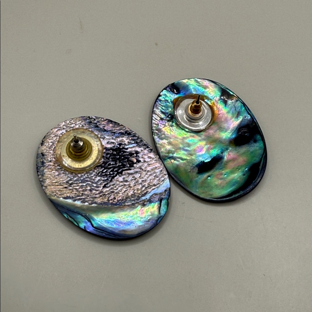 Vintage Large Oval Abalone Shell Dangle Drop Stat… - image 3